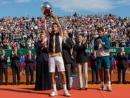 Prince Albert II of Monaco (C), Princess Charlene of Monaco (L) and Elizabeth-Ann de Massy pose with the winner Novak Djokovic (front) and Rafael Nadal at the ATP Masters Series at Tennis Monte-Carlo Sporting Club on April 21, 2013 in Monte-Carlo, Monaco. (Photo by Didier Baverel/WireImage)